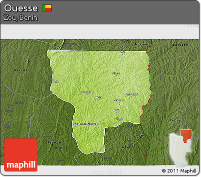 Physical 3D Map of Ouesse, darken