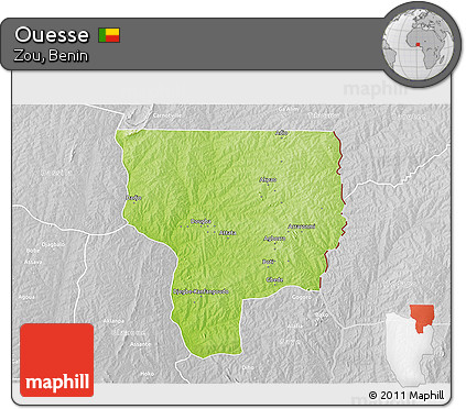Physical 3D Map of Ouesse, lighten, desaturated