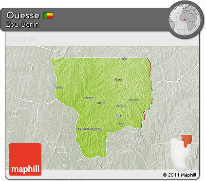 Physical 3D Map of Ouesse, lighten, semi-desaturated