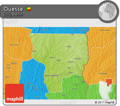 Physical 3D Map of Ouesse, political outside