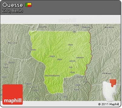 Physical 3D Map of Ouesse, semi-desaturated