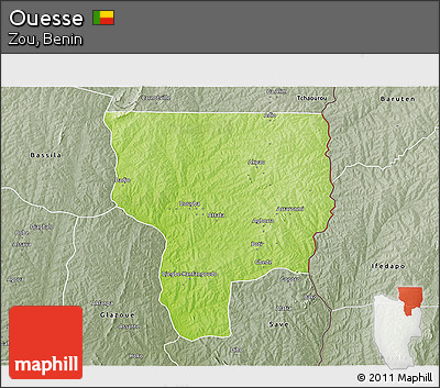 Physical 3D Map of Ouesse, semi-desaturated