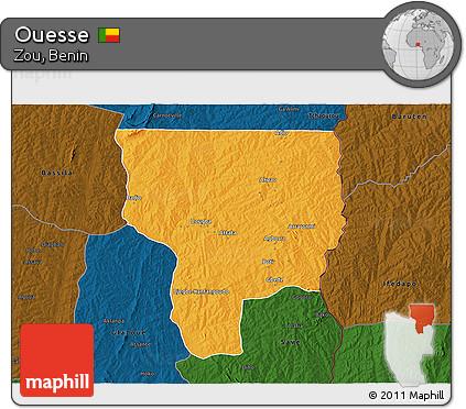 Political 3D Map of Ouesse, darken