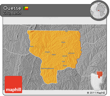 Political 3D Map of Ouesse, desaturated