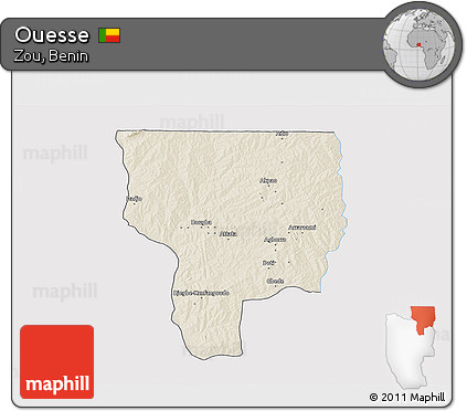 Shaded Relief 3D Map of Ouesse, single color outside