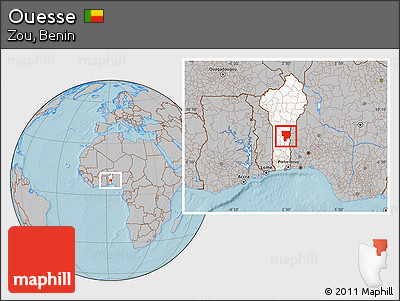 Gray Location Map of Ouesse, highlighted country, hill shading