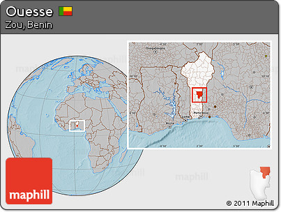 Gray Location Map of Ouesse, highlighted country, hill shading