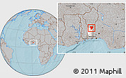 Gray Location Map of Ouesse, highlighted parent region, hill shading