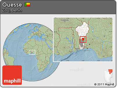 Savanna Style Location Map of Ouesse, highlighted country, highlighted parent region, hill shading