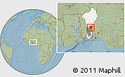 Savanna Style Location Map of Ouesse, highlighted country, highlighted parent region, hill shading