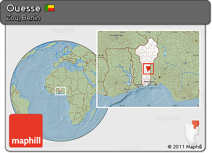 Savanna Style Location Map of Ouesse, highlighted country, hill shading