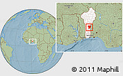 Savanna Style Location Map of Ouesse, highlighted country, hill shading