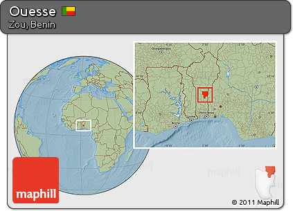 Savanna Style Location Map of Ouesse, hill shading