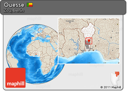 Shaded Relief Location Map of Ouesse, highlighted country, highlighted parent region