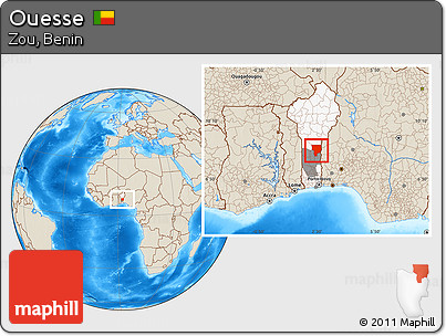 Shaded Relief Location Map of Ouesse, highlighted country, highlighted parent region