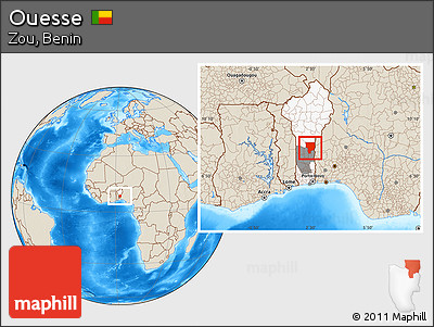 Shaded Relief Location Map of Ouesse, highlighted country, highlighted parent region