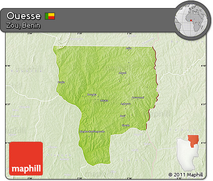 Physical Map of Ouesse, lighten