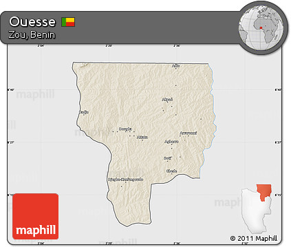 Shaded Relief Map of Ouesse, single color outside