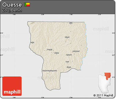 Shaded Relief Map of Ouesse, single color outside
