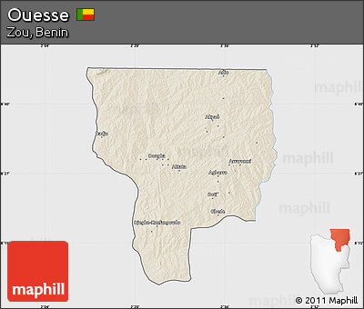 Shaded Relief Map of Ouesse, single color outside