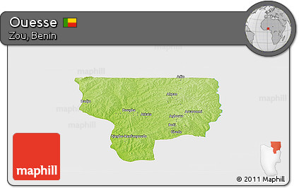 Physical Panoramic Map of Ouesse, single color outside