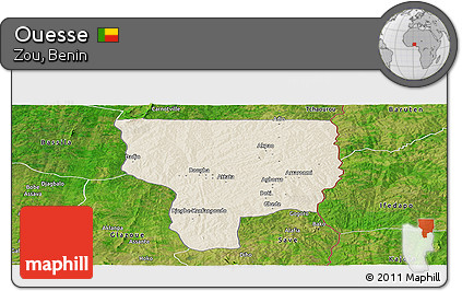 Shaded Relief Panoramic Map of Ouesse, satellite outside