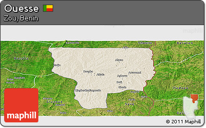Shaded Relief Panoramic Map of Ouesse, satellite outside