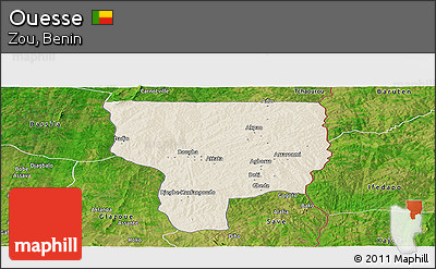 Shaded Relief Panoramic Map of Ouesse, satellite outside