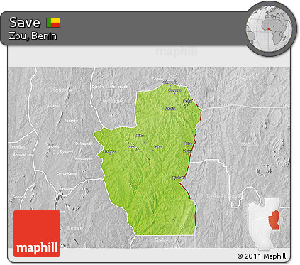 Physical 3D Map of Save, lighten, desaturated
