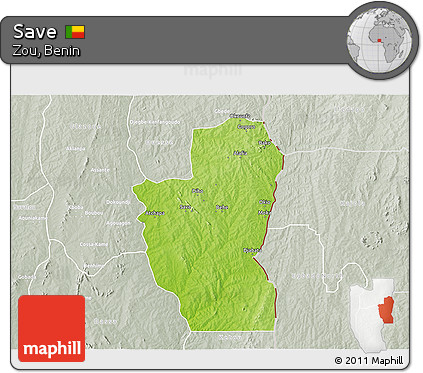 Physical 3D Map of Save, lighten, semi-desaturated