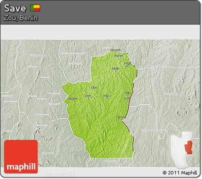 Physical 3D Map of Save, lighten, semi-desaturated