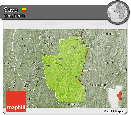 Physical 3D Map of Save, semi-desaturated