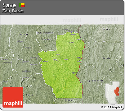 Physical 3D Map of Save, semi-desaturated