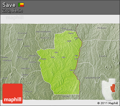 Physical 3D Map of Save, semi-desaturated