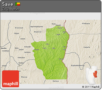 Physical 3D Map of Save, shaded relief outside