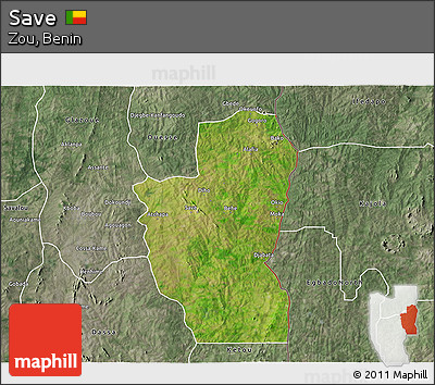Satellite 3D Map of Save, semi-desaturated