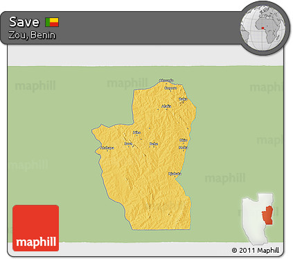 Savanna Style 3D Map of Save, single color outside