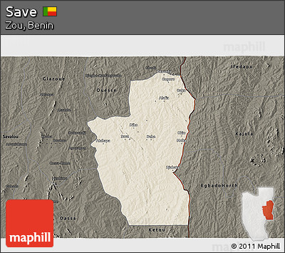 Shaded Relief 3D Map of Save, darken