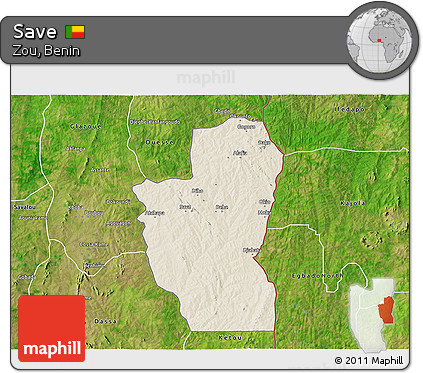 Shaded Relief 3D Map of Save, satellite outside
