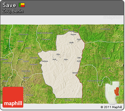 Shaded Relief 3D Map of Save, satellite outside