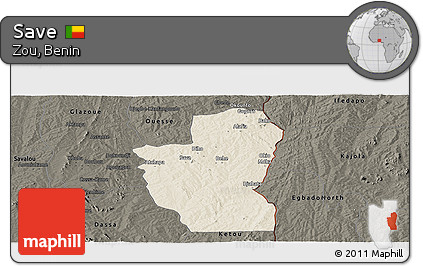 Shaded Relief Panoramic Map of Save, darken