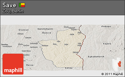 Shaded Relief Panoramic Map of Save, semi-desaturated