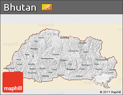 Classic Style 3D Map of Bhutan, single color outside