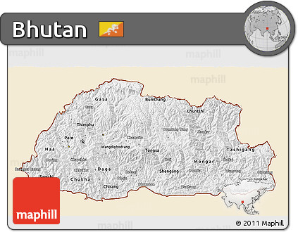 Classic Style 3D Map of Bhutan, single color outside
