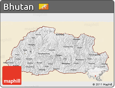 Classic Style 3D Map of Bhutan, single color outside