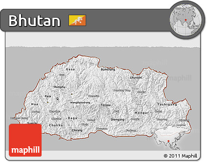 Gray 3D Map of Bhutan, single color outside