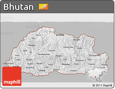 Gray 3D Map of Bhutan, single color outside