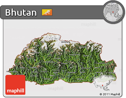 Satellite 3D Map of Bhutan, cropped outside