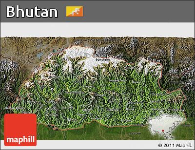 Satellite 3D Map of Bhutan, darken