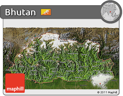 Satellite 3D Map of Bhutan, darken